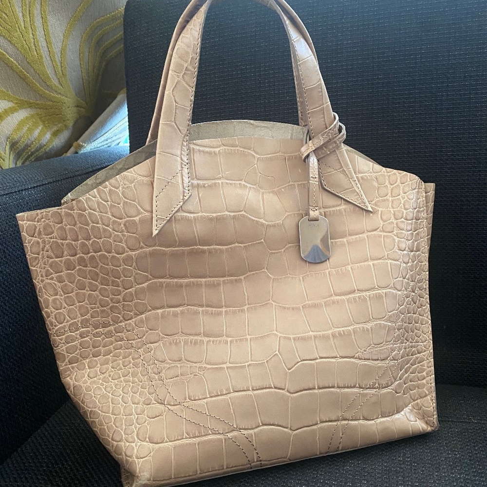 Furla Small Saffiano Beige Tan Leather Tote Bag Handbag